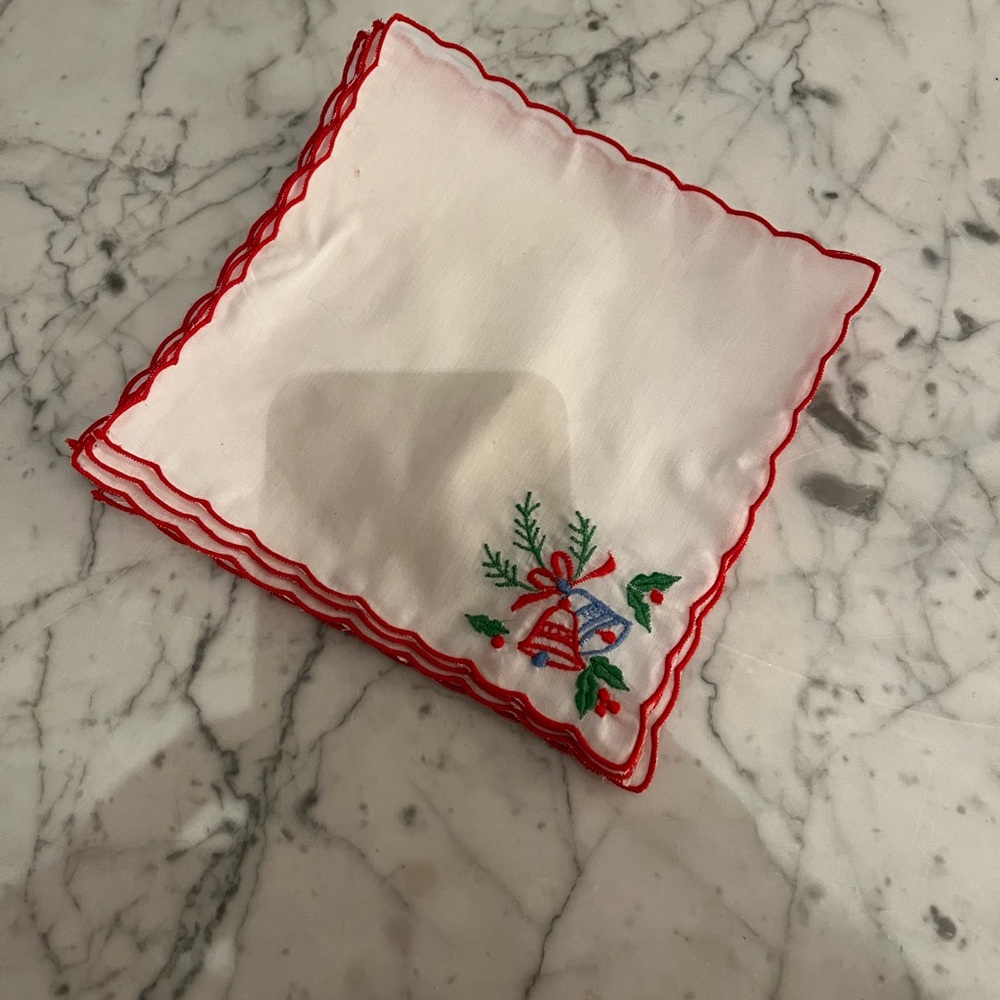 Vintage new unused holiday cocktail napkins. Set of six. Embroidered